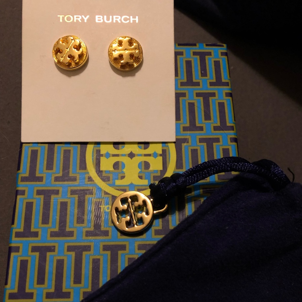 Tory Burch logo stud earrings.